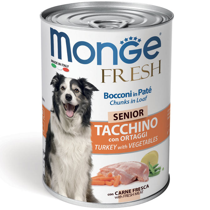 Monge Fresh Bocconi in Paté Senior Tacchino con Ortaggi 400g - Cane Monge Fresh Bocconi in Paté Senior Tacchino con Ortaggi 400g - Cane